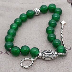 David Yurman Green Onyx Bead Bracelet with silver bead accent